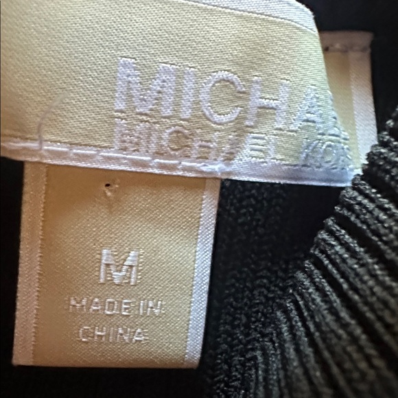 Michael Kors Logo Tape Ribbed Knit Black Mock Neck Midi Dress Size Medium - Picture 3 of 5